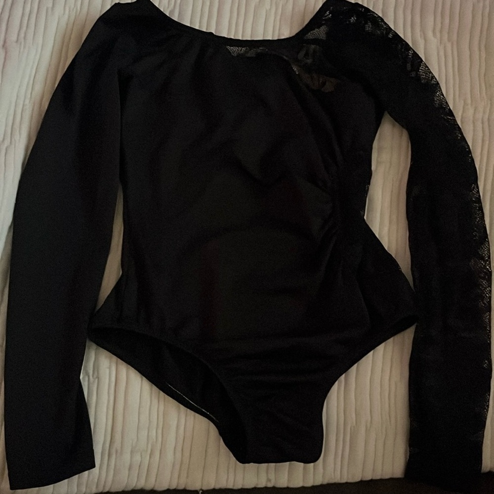 Natalie Dancewear Black Mesh Longsleeve Leotard